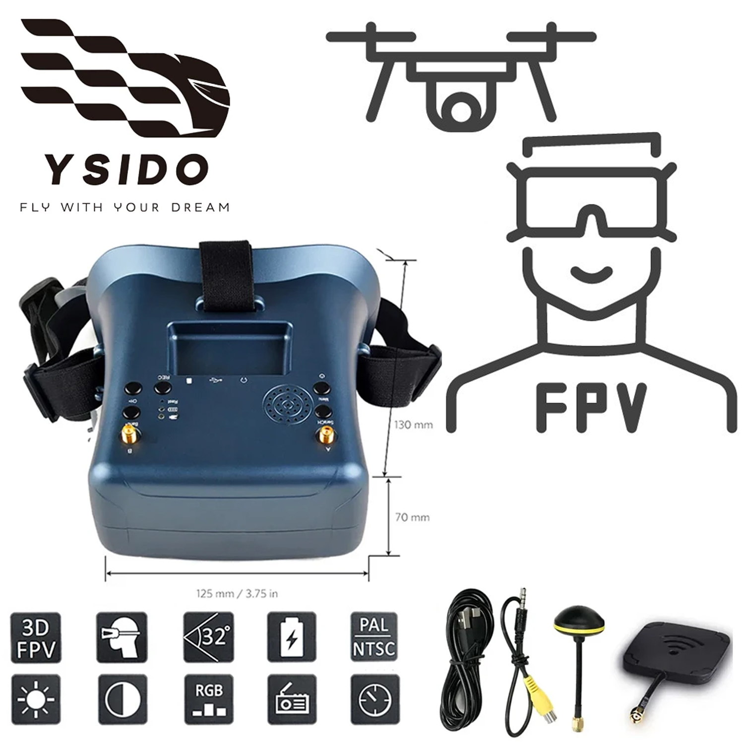 Fpv Goggles Headset - Occhiali FPV 008D 5.8G 40CH 4.3